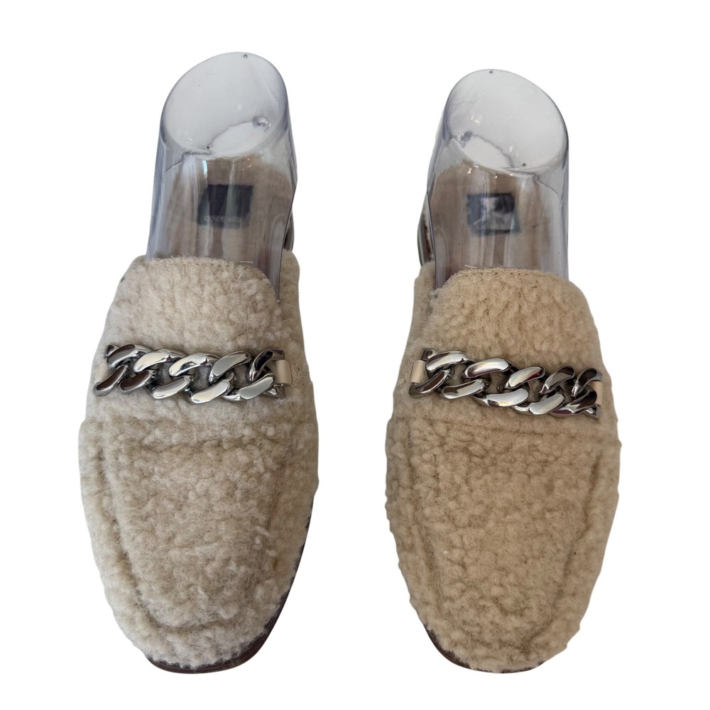 Dolce Vita Pela Cream‎ Shearling Faux Fur Chain Link Mules Loafers Womens Size 7